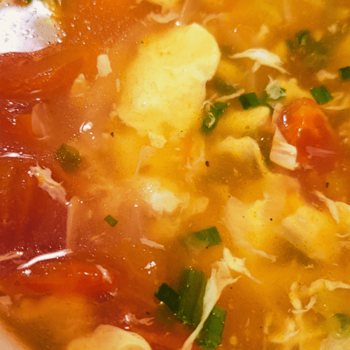 Over head shot Egg drop soup